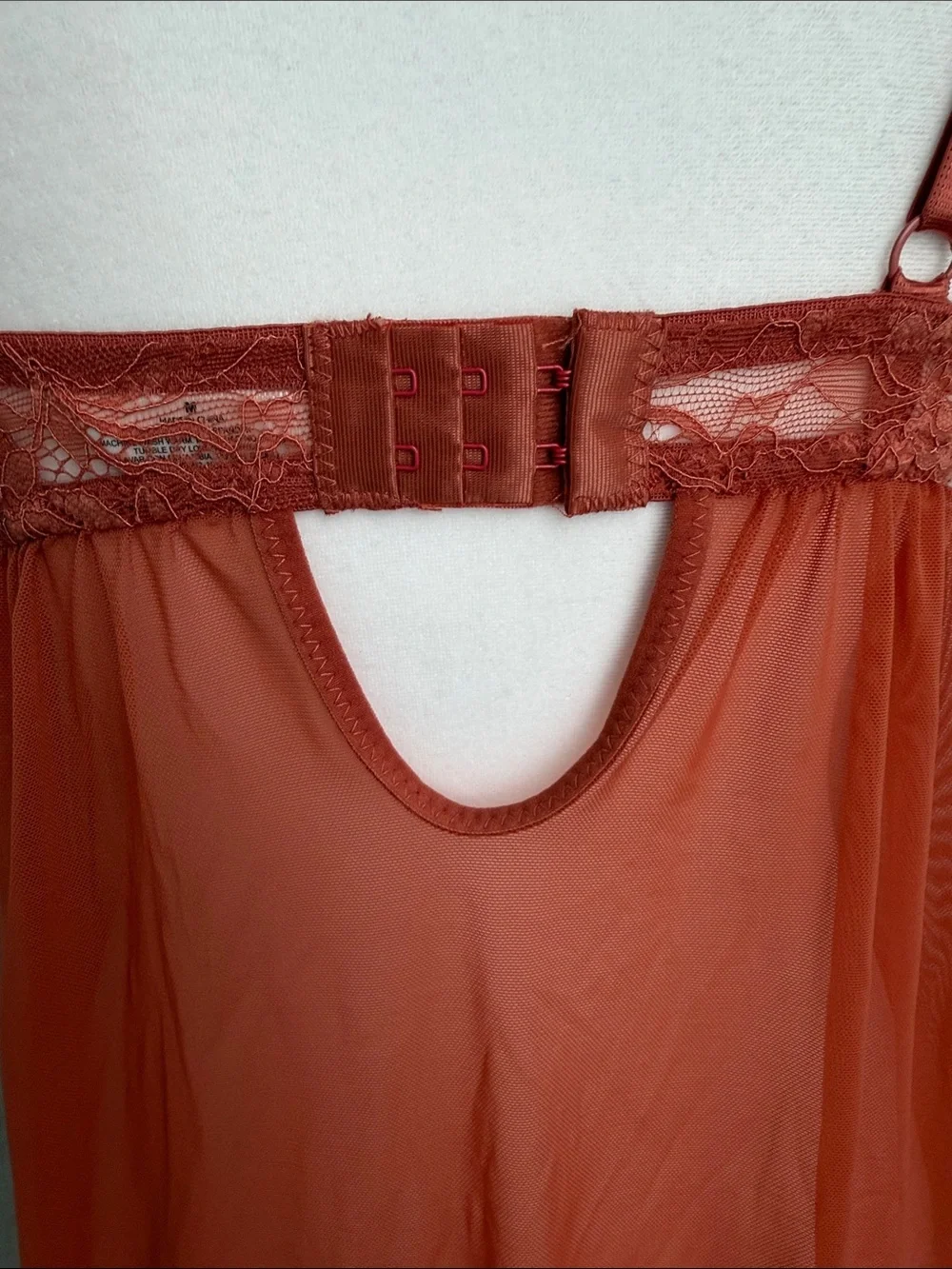 Vintage Y2K Hush Intimates Lace Mesh Babydoll Burnt Orange Top M